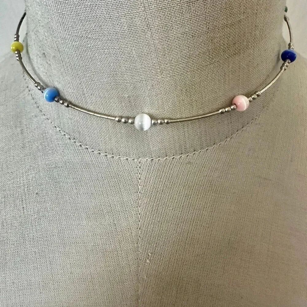 Silver-Tone Cat’s Eye Bead Necklace